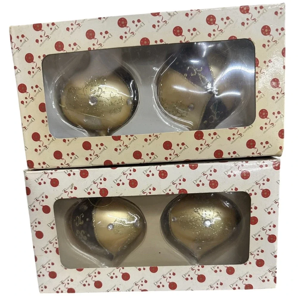 4ct. Vintage Dillards Trimmings Blown Glass Teardrop Ornaments‎ Gold & Purple